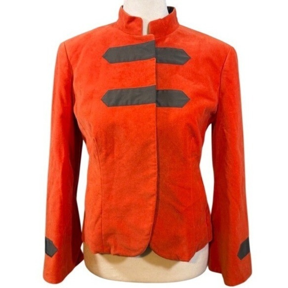 Charles Nolan Military Band Blazer Orange‎ Corduroy Grey Trim Pink Lining Sz 4
